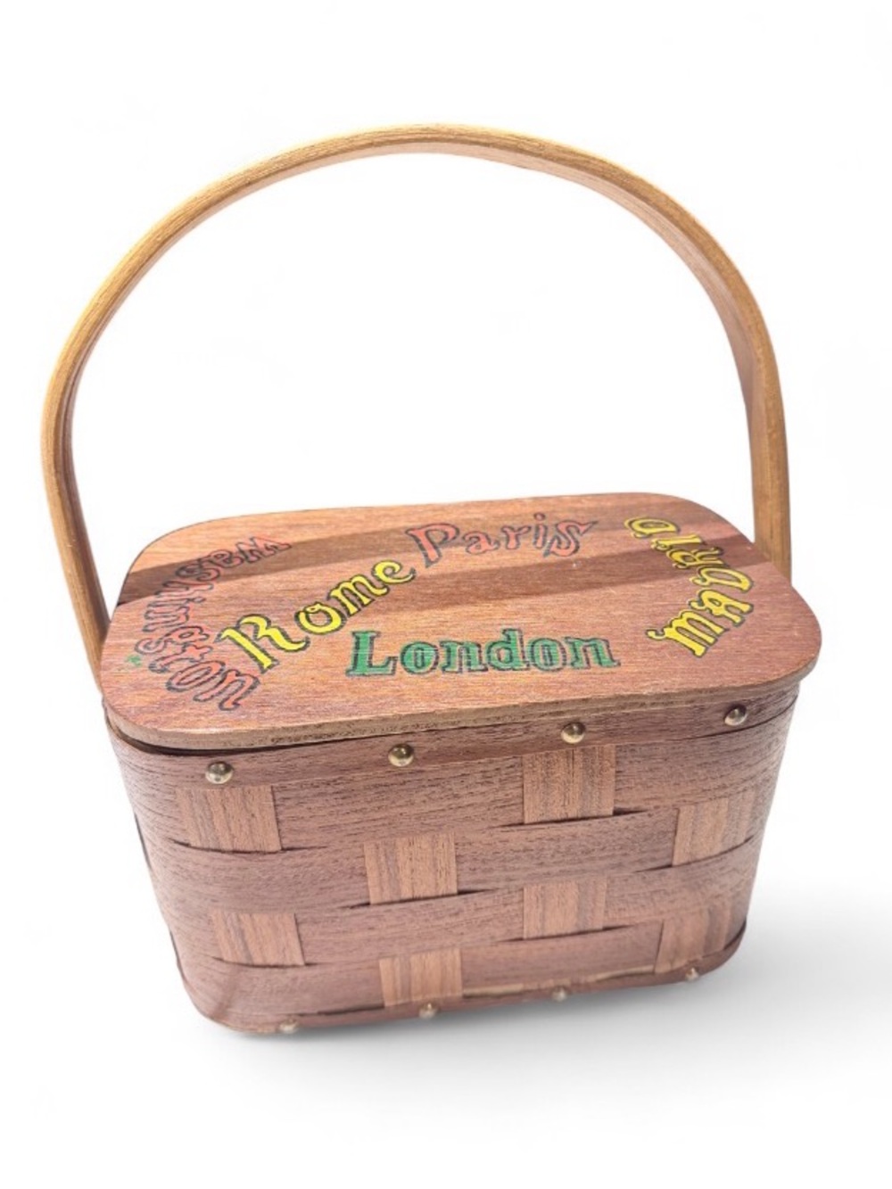 Vintage Stylecraft Miami Wooden Basket Purse 1950s 1960s Travel Cities